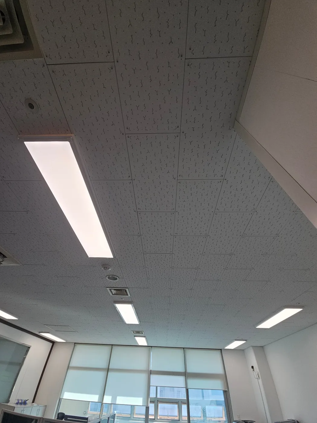 LED 평판등으로 교체한 사무실
